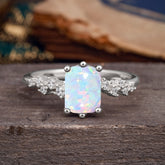 2 Carat Emerald Cut Opal Wedding Ring Classic Side Stone Promise Ring